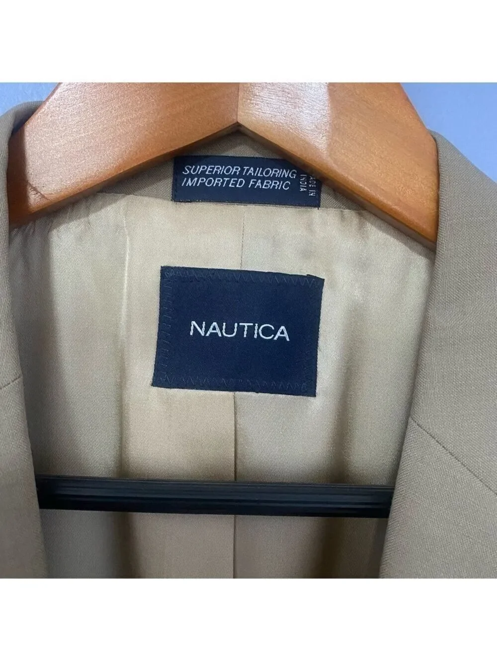 Nautica Mens Beige Wool Lightweight Sport Coat Blazer 44L Classic Fit